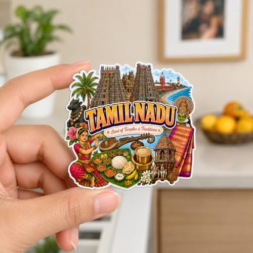Image of Zesta Wooden Fridge Magnets Set | Refrigerator Decor Magnets for Kitchen | India Souvenir Fridge Magnet Collection | Wooden Magnet for Fridge Door Decoration (Tamil Nadu)