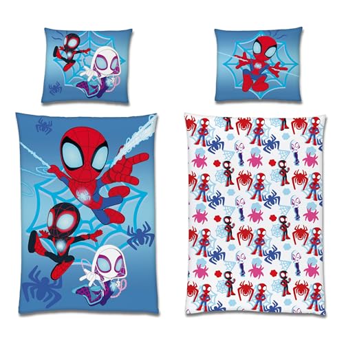 Familando Spidey Wende Bettwäsche Set 135x200 80x80 cm aus 100% Baumwolle · Kinderbettwäsche für Mädchen und Jungen mit Reißverschluss · Helles...