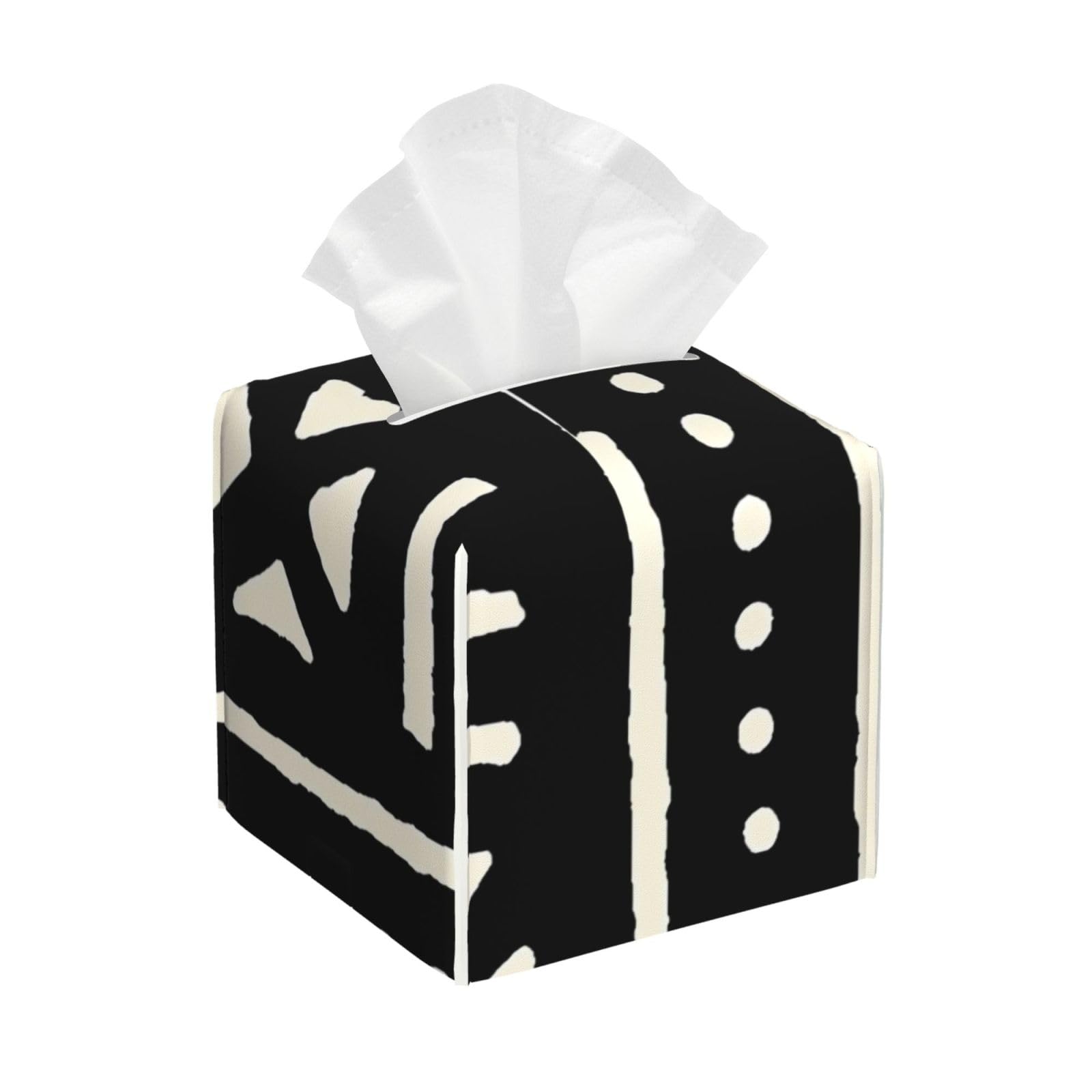 African Mud Cloth Black and White Tissue Box Cover, Fashionable Decorative Storage Box, Suitable for Most Places