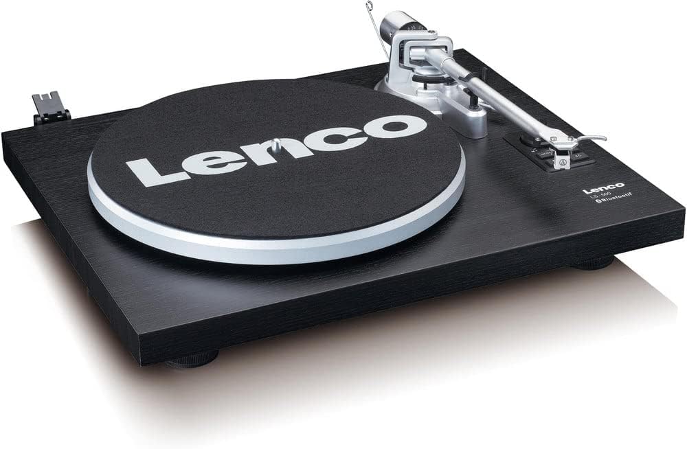 Lenco LS-500 Giradischi Hi-Fi con Bluetooth - Con altoparlanti esterni 2 x 30 W RMS - Trasmissione a cinghia - Auto stop - Preamplificatore - Mobile in MDF - Nero