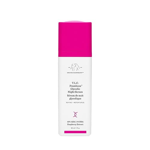 Drunk Elephant T.L.C. Framboos Glycolic Serum - Exfoliating AHA Serum - Clean Clinical Skincare - Cruelty-Free - Dermatologist-Tested - Free of Essential Oils, Silicones, and Fragrance - 1 Ounce (Pack of 1)