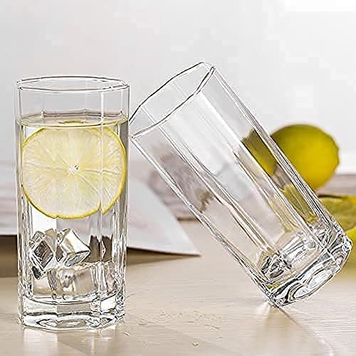 NVRA Premium Juice/Water Glass Set of 6 | 300ml Classic Highball Tumbler | Glasses for Drinking Juice, Milkshake, Beer, Cocktail, Coke, Lassi, Soda (Hexagonal, 6) 4