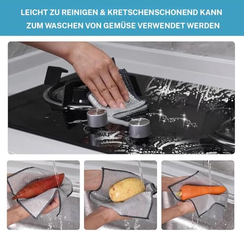 Fresilkora Edelstahl Spültücher, Stahlwolle Spüllappen Waschbar Stahlschwamm, Silberputztuch Reinigungstücher Putzlappen für Küche, Wiederverwendbare küchenlappen für Töpfe Pfannen (10 stück)