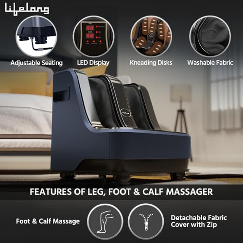 Image of Lifelong Calf, Foot and Leg Massager Machine for Home - Pain Relief Massage for Legs - Heat + 4 Vibration Motors - Rolling, Kneading, and Shiatsu - Improve Blood Circulation, 80W (Blue,LLM945)