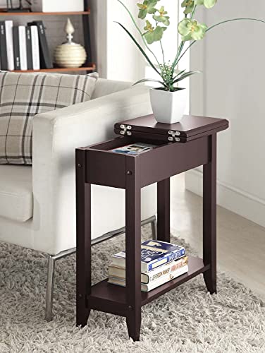 Image of 3-Tier End Table /Side Table /Nightstand with Wood Poles - Indian Sheesham /Mahogany Finish, - Modern Storage Accent for Living Room, Bedroom, or Bedside (Modern)