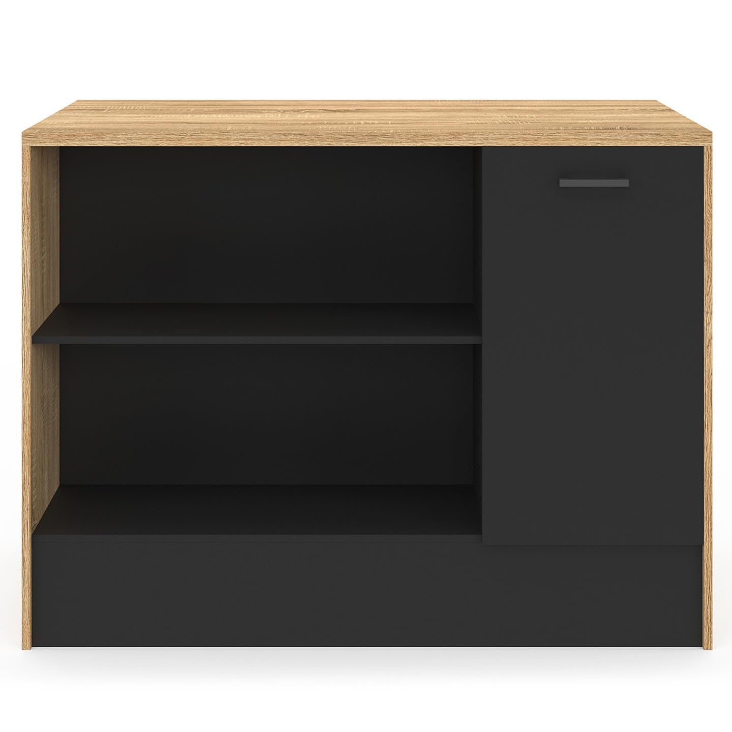 IDMarket - Ilot Central LIO 120 cm Maxi capacité de Rangement Bois et Noir