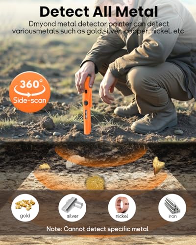 Image of Metal Detector Pinpointer, 360A‚Search Treasure Pinpointing Finder Probe with 9V Battery and LED, Waterproof Metal Detector for Treasure Hunting, Metal Detecting Accessories for Adults, Kids--Orange