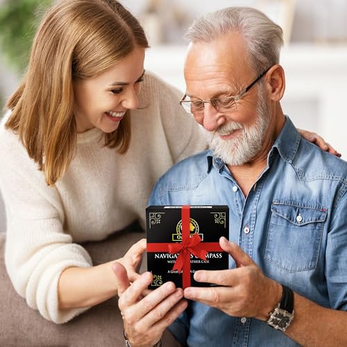 Brújula de bolsillo con cadena y estuche de cuero - Regalos de cumpleaños para papá de hija o hijo, ideas para regalo de Navidad para papá miniatura 6