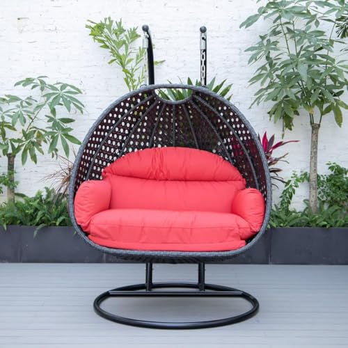 Image of Double Seater Hammock Swing Chair with Stand & Cushion | Heavy Duty Powder Coated Steel Frame | Outdoor Indoor Hanging Swing for Patio Balcony Garden Terrace Living Room (Grey-RED)