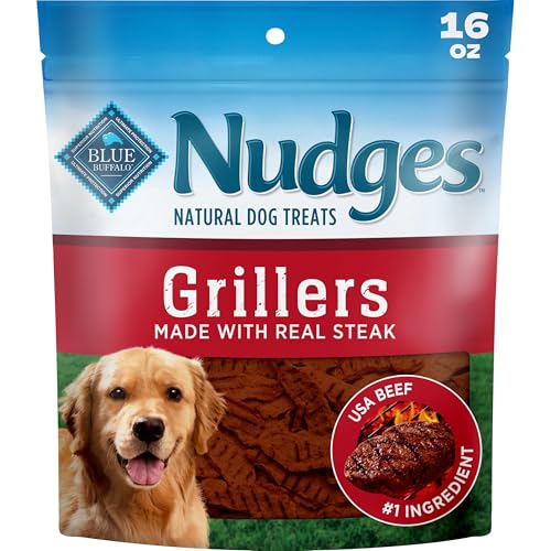 Blue Buffalo Nudges Steak Grillers Natural Dog Treats, Meaty Dog Snacks, Healthy Reward or Training Treat, Made in the USA with Real Beef, No Artificial Preservatives, 16 oz.