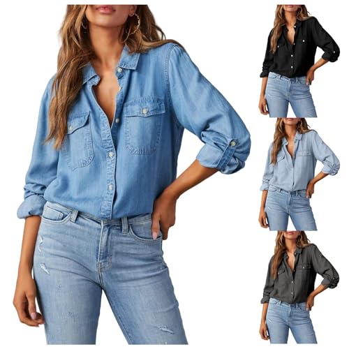 Veste en jean femme boutonnée à col en V chic et léger