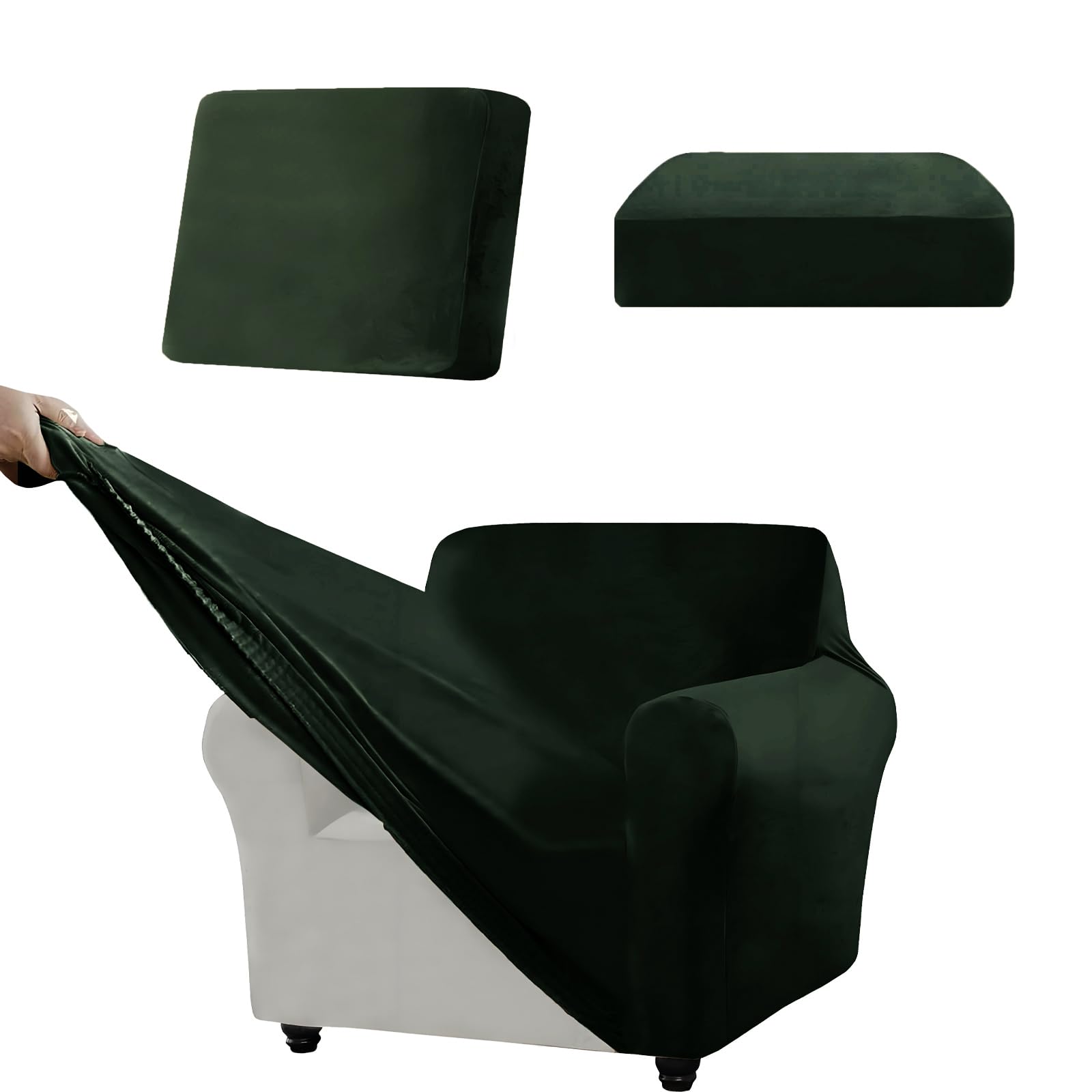 SYLC Stretch Ektorp Sofa Cover, Velvet Sofa Covers 1/2/3/4 Seater with Seat Cover and Back Cover, Non-slip Settee Covers Well-fitted (dark green,XL 80-120cm 3pcs)