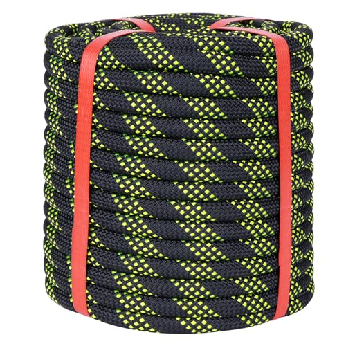 Lopevex 1/2 Inch Static Climbing Rope (100 Ft) - 9000lbs Heavy Duty Arborist Bull Rope for Tree Work, Tactical Rigging & Rappelling - 48 Strand Core, Black