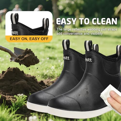 Image of Men's Deck Boots Waterproof Fishing Rain Boots, Anti-Slip Rubber Boots Ankle Booties, High-Performance Footwear Chelsea Boots for Gardening Boating Camping Sailing