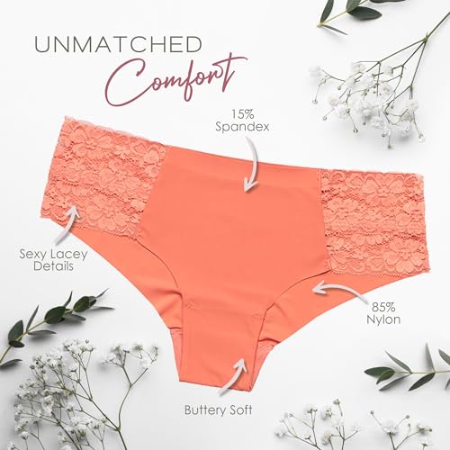 Pretty Sweet Intimates Women’s Seamless Cheeky Bikini Underwear, Pack of 10- Laser Cut, No Show Cheeky Panties with Lace4