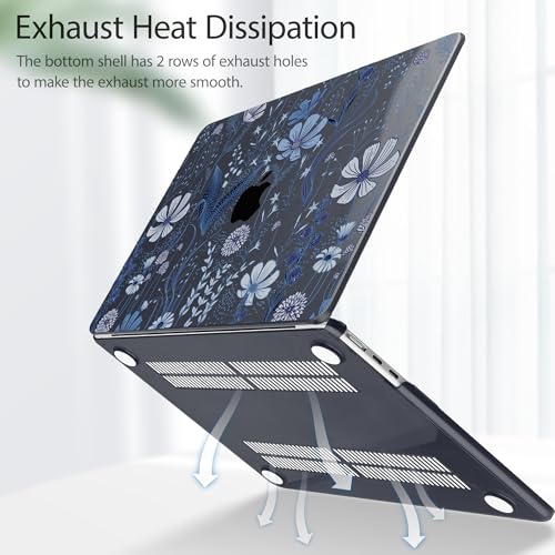 Image of Tuiklol for MacBook Air 13 inch Case M5 2026 M4 2025 M3 2024 M2 2022 Release Model A3449 A3240 A3113 A2681,Plastic Hard Shell Cover for MacBook Air 13.6 with Touch ID, Blue Line Floral