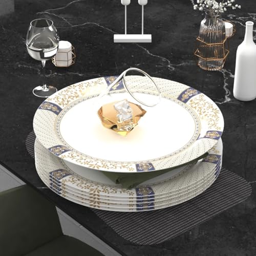 Image of Castleite Piccolo Melamine Plates Set of 6 - Break Resistant, Round Designer Plate for Eating or Serving in Home, Kitchen Use or Cafe, Stainless (Maison Golde, Dinner Plate 6 Pcs)