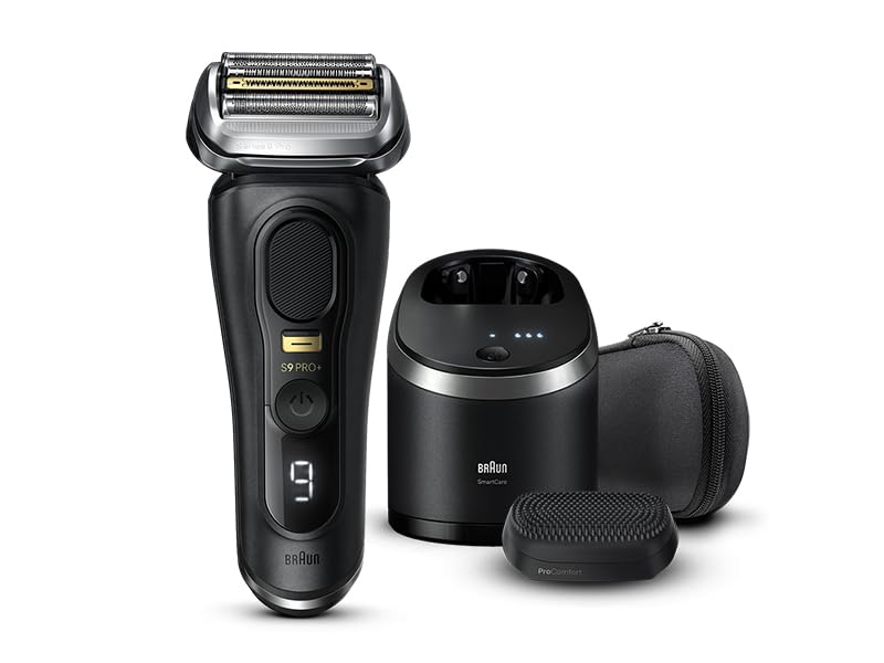 Braun Series 9 Pro+ - Afeitadora eléctrica para hombre con 5 elementos de afeitar Pro, accesorio ProComfort, sistema 2 en 1, estación de limpieza, tiempo de funcionamiento de 60 minutos, regalo