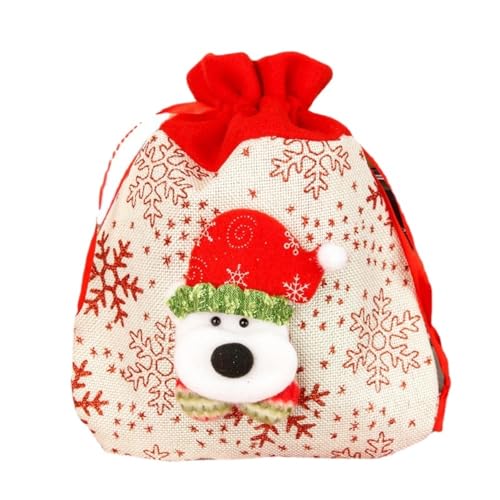 AOPIPI クリスマス手提げ袋、麻布、立体プリント、絞り口デザイン、可愛らしい、カートゥーン風、季節の装飾、ギフト用、子供向けプレゼント、キャンディ袋に最適。 (D,20個)