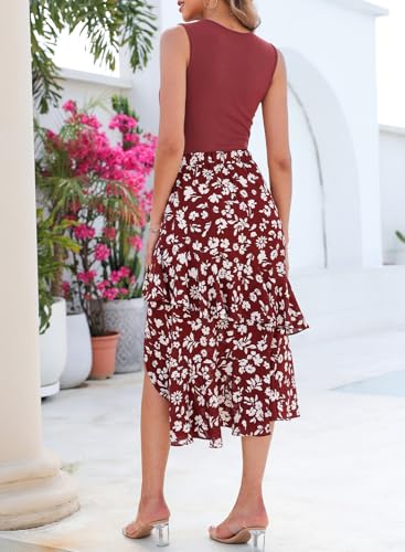 Image of Dokotoo Women's 2026 Sleeveless Spring Summer Dresses Casual Boho Crewneck Floral Boho Cocktail Party Dresses