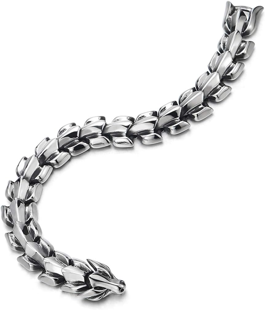 Biker Punk Rock Vintage Stainless Steel Link of Dragon Scale Bangle Bracelet for Men, Polished