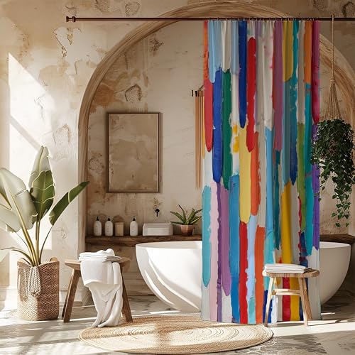Rideau de douche moderne arc-en-ciel en textile imperméable durable - 3