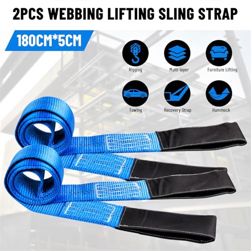 Pindex 2x lifting slings 1 Tonne 1.8 M, Webbing Lifting Cargo Sling Straps Max 4000 kg for Winch, Crane, Garage, Roadside Recovery, Blue - Image 2