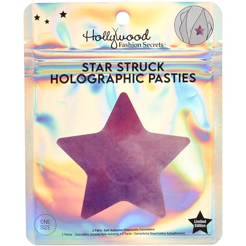 Hollywood Fashion Secrets Star Struck Holographic Pasties – Self Adhesive Nipple Covers Stickers, Disposable Sticky Breast Covers for Women, Festival, & Rave Outfit Multicolor