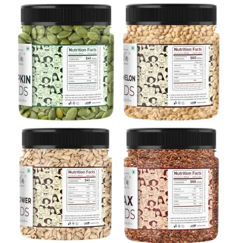 Image of LILA DRY FRUITS Pumpkin Sunflower Watermelon Flax Seeds Combo Pack 150g x 4