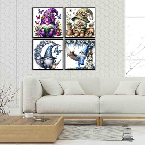Image of 4 Pack Gnome Cross Stitch Kits for Adults Beginner,Counted Cross Stitch Kits Printed Stitching Cute Patterns Dimensions Needlepoint Art Crafts Embroidery Kits for Adults Beginners (13.7x13.7 inch)