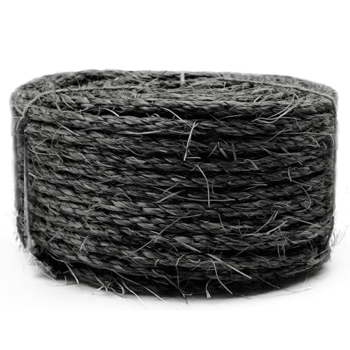 Image of SGAVAHSG Sisal Rope for Cat Scratcher Cat Tree Repairing 33 FT, 6mm (1/4 inch) Diameter Natural Sisal Rope for Scratching Post Tower Replacement or Recovering, DIY Cat Scratcher, Black