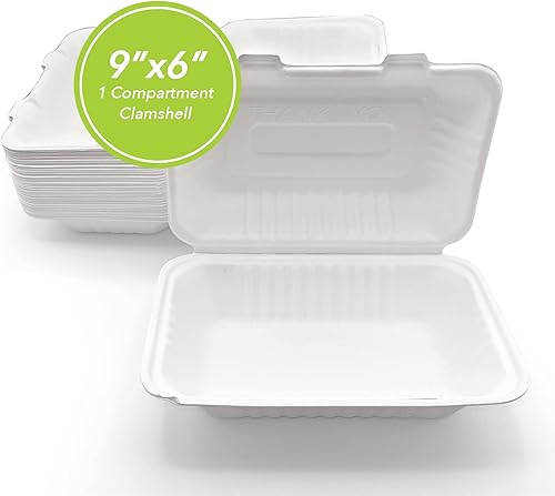 three leaf Abrazadera de bagazo de 9 x 6 pulgadas, 1 compartimento, 200 unidades, resistente, súper fuerte, natural, ecológica, desechable, 100%