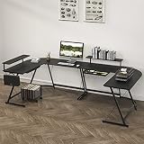SHW 51 x 51 Inches Vista L-Shaped Desk with Monitor Stand and Drawer, Black