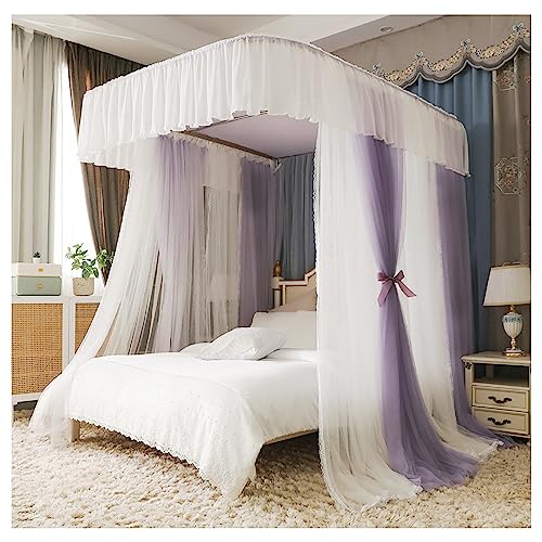 Marco de cama con dosel con mosquitero de doble capa y riel en forma de U
