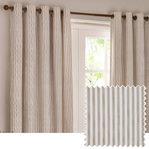 Yard furn Hebden Paire De Rideaux à œillets – Rideaux Rayés Doublés De Coton Ultra Doux (Naturel - 117x137cm)