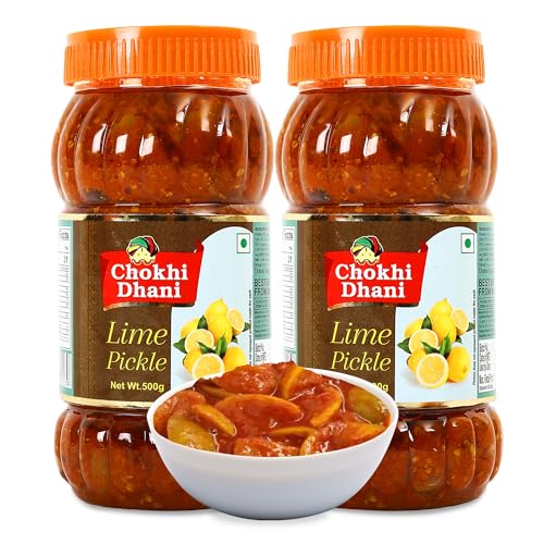 Image of Chokhi Dhani Spicy Lime Pickle Pack of 2 (500g Each) | Nimbu Achar | Oil Free Lemon Pickle | No Onion No Garlic | Tangy & Spicy Indian Pickle | Homemade Taste
