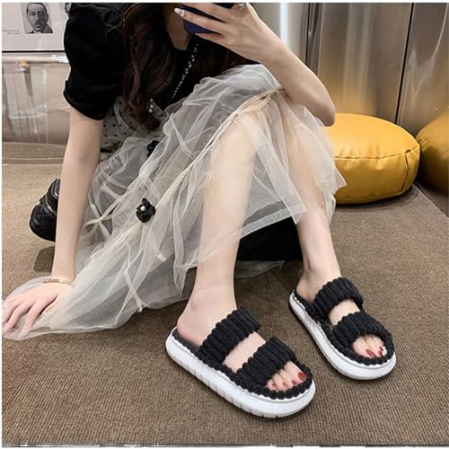 2 Pairs Women's Minimalist Stripe Design Fuzzy Bedroom Slippers,Double Strap Plush Slippers,Comfortable Home Couple Slippers2