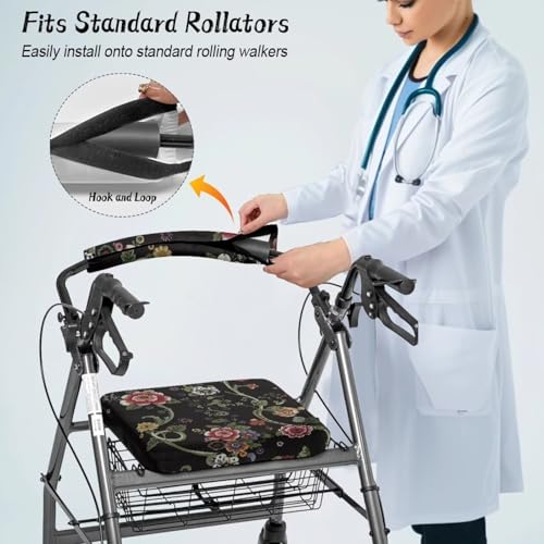Image of Flowers Rollator Accessories for Ladies Soft Rollator Walker Seat and Backrest Covers Cute Walkers for Seniors with Seat Covers