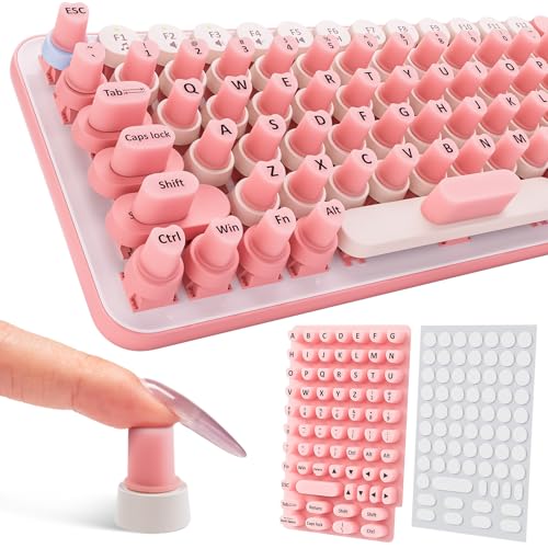 70PCS Raised Keyboard Stickers for Long Nails, Universal Nail Art Keyboard Bubbles, Self-Adhesive Keyboards for Long Nails, Comfortble Silicone Typing Keycaps for Office Girls Gaming - Pink