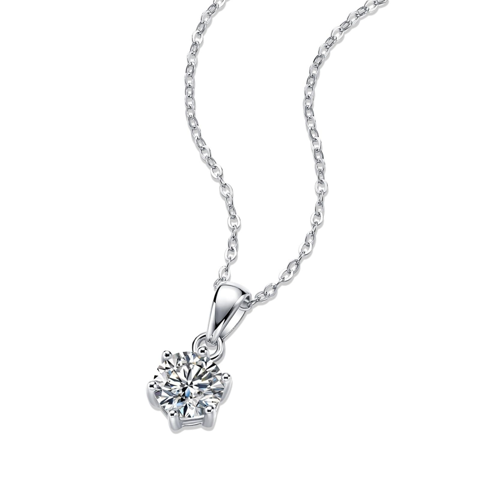 Echt Schmuck Halskette Weißgold Au750 18K mit Moissanit, Solitär Anhänger 45cm