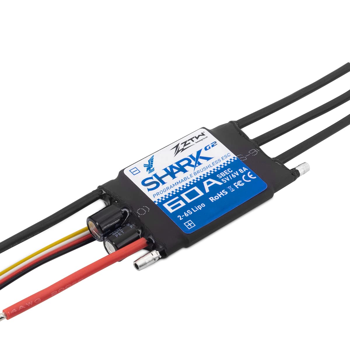 ZTWShark G2 Series 60A Bi-Direction Water Cooling Brushless ESC with SBEC 8A/5V for RC Boat and Other DIY Project…