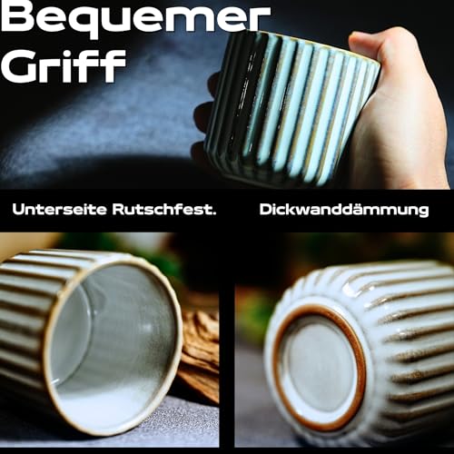 Erkundpresso. Espresso Cup Set 2x180ml, Thick-Walled Handleless Ceramic Cups, Heat-Retaining Scald-Proof - Image 4