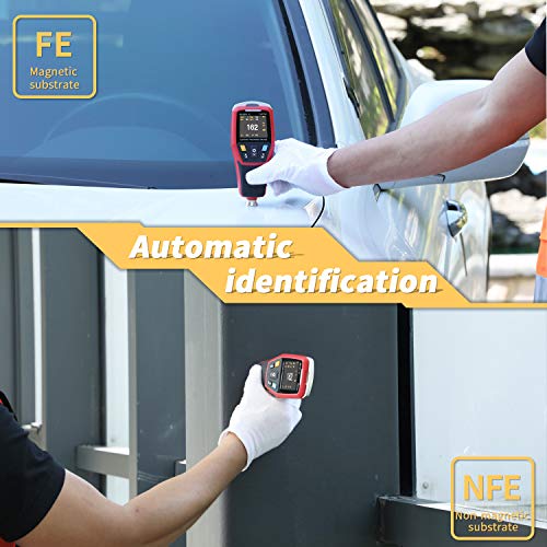 Digital Coating Thickness Gauge Meter with 2” LCD Display Backlight/Rotatable Color Display/ 3 Color Warning Light for Automotive Paint Thickness Measurement, Data Store Analysis