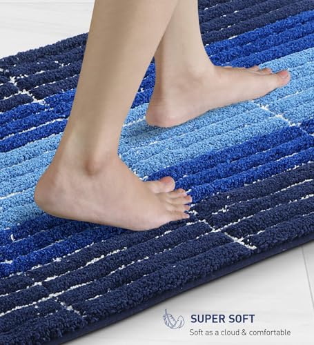 Image of Obsessions Soft & Plush Bath Mat | Quick Dry, Stain & Skid Resistant | Luxuriously Soft, Long Lasting Color | TPR Latex Backing, Size 40x60 cm, Light Blue & Cobalt Blue