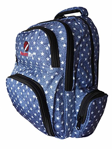 Girls School Backpack Bag - Matching Pencil Case - Ladies Medium Size Backpacks - 6 Pockets - Womens Rucksacks Bags - 30 Litre Rucksack Daypack - 46cm x 32 x 20 - Roamlite RL841M (Funky Stars Blue)