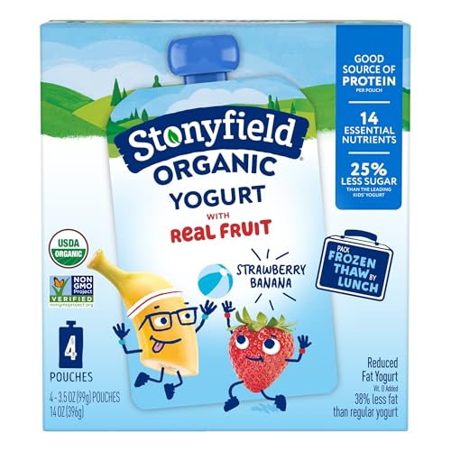 Stonyfield Organic Kids Strawberry Banana Lowfat Yogurt Pouches, 3.5 oz.