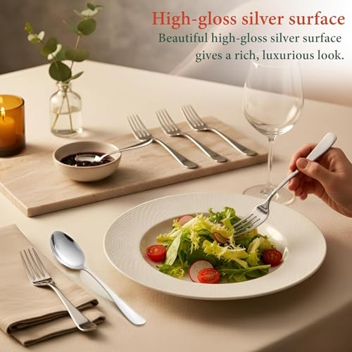 Image of Stainless Steel Spoon Fork Set 12 Pcs | 6 Tea Spoons + 6 Forks | Mirror Finish Cutlery Set | Small Spoons for Tea Sugar Spices | Reusable Steel Spoon Fork Set for Kitchen Dining Hotel Restaurant