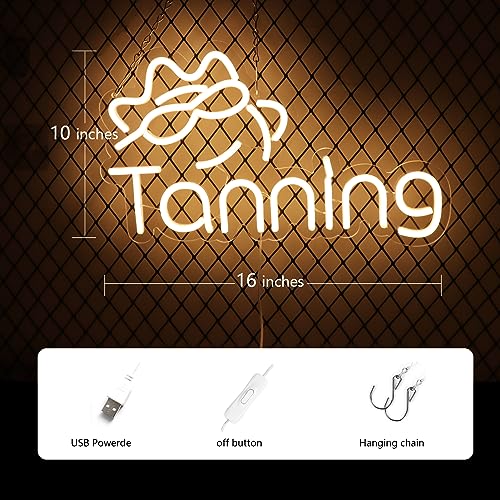 Image of Tanning Neon Signs for Wall Decor Neon Lights for Bedroom Led Business Signs Suitable for Tanning Shop Christmas Birthday Party Unique for Lover, 5V Power Adapter, 16 * 10 Inch(Warm White)