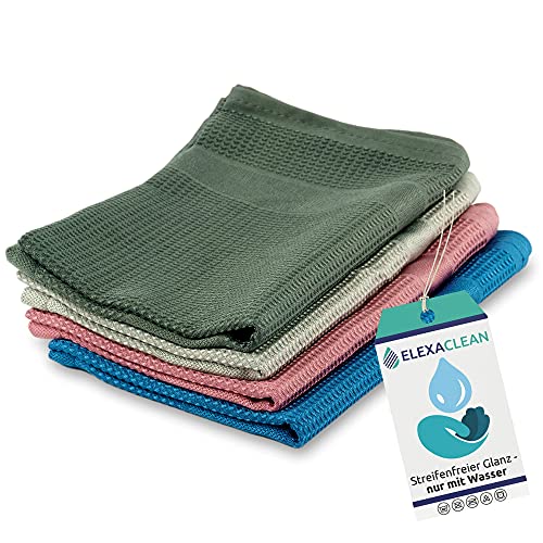 ELEXACLEAN Mikrofaser Putztücher - 4er Set, 55x40 cm - Mikrofasertücher Putztuch Allzweck streifenfrei nur mit Wasser