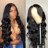 QTHAIR 10A 13x4 Lace Front Human Hair Wigs 22inch Brazilian Body Wave Pre Plucked With Baby Hair Body Wave Brazilian Virgin Hair Lace Frontal Wigs for Black Women(150% density,Natural Black)